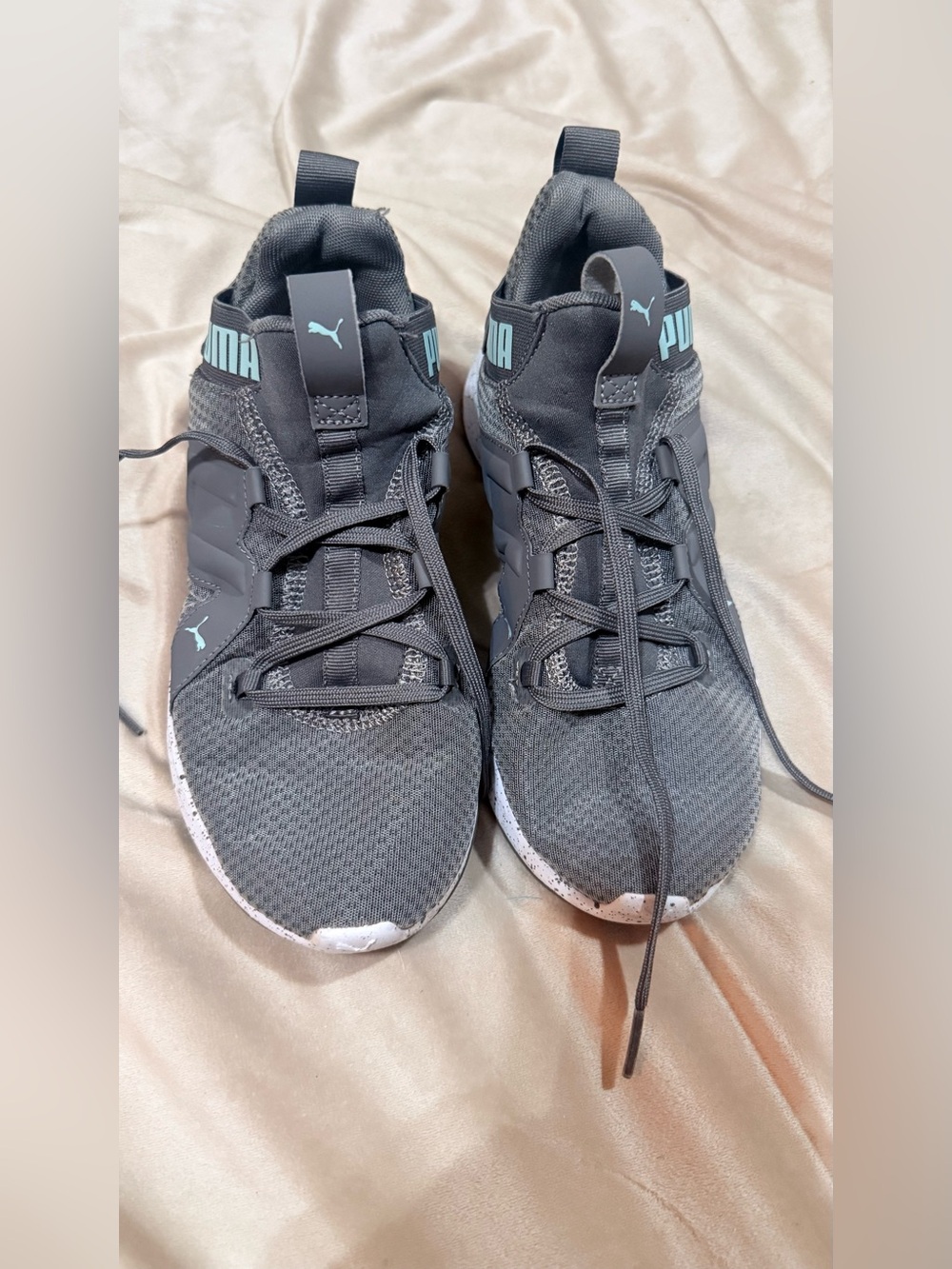Puma Dark Gray Sneakers with Light Aqua Accents
